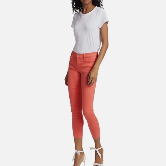 J BRAND Denim Skinny Jeans Coral Raw Hem Kalani Size 26 Mid Rise Ankle - Picture 1 of 13
